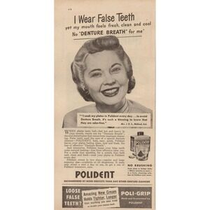 1948 Polident‎ Vintage Print Ad Midland Arkansas Denture Cleanser Retro Health